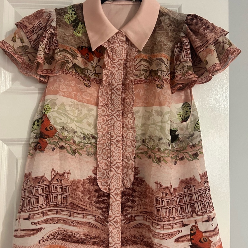 Alice + Olivia Multicolor Blouse with Pink Collar